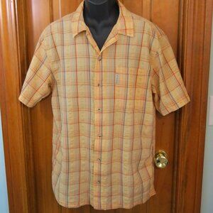 Columbia Men's Yellow Plaid Short Sleeve Button Shirt Size Medium
